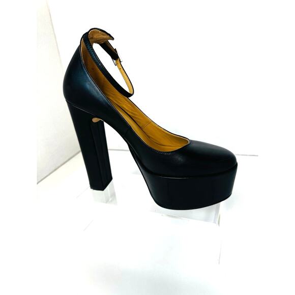 Tony Bianco Jaguar Platform Heels sz 7 Black Como Leather Ankle Strap Pump - Picture 2 of 10